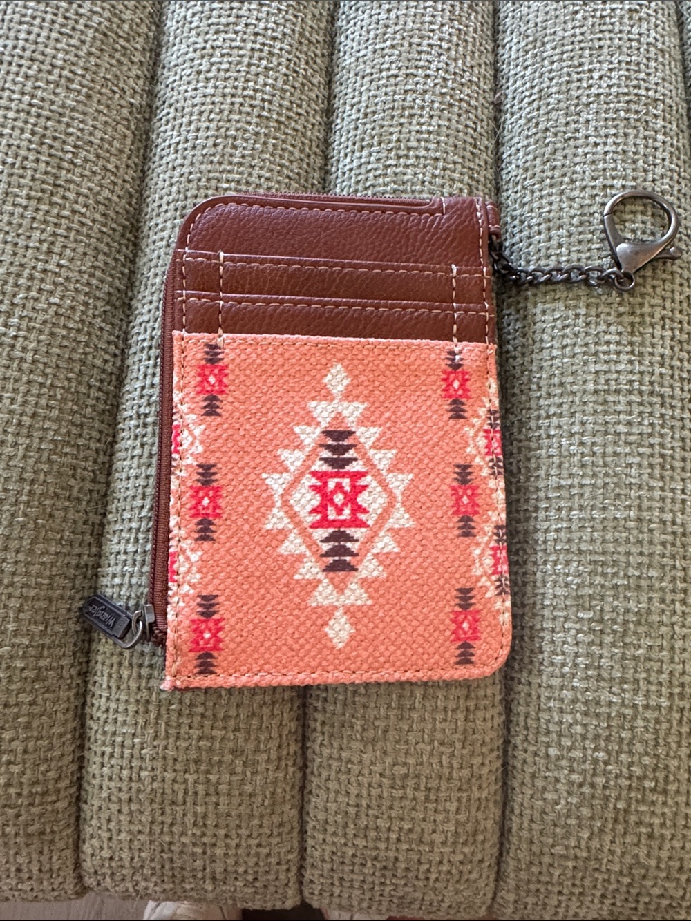 Wrangler Coral and Brown Aztec Card Wallet with Key Clip